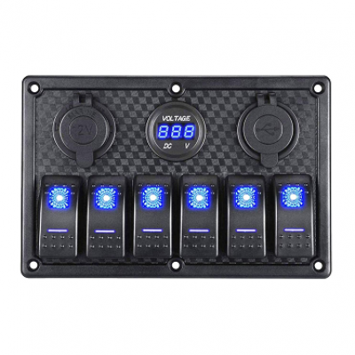 Prietaisų jungiklių skydelis su USB, 12V lizdais bei voltmetru